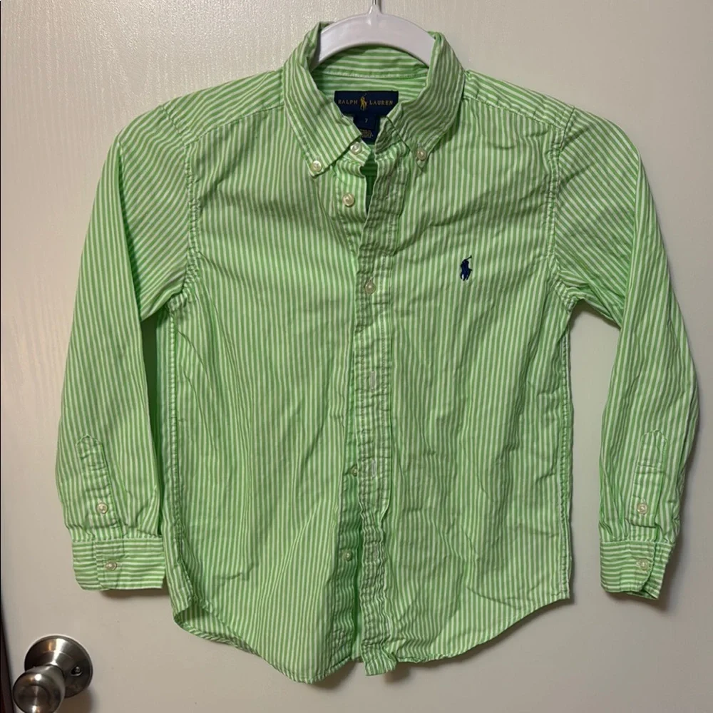 Ralph Lauren Kids Green Striped Shirt Size 7
